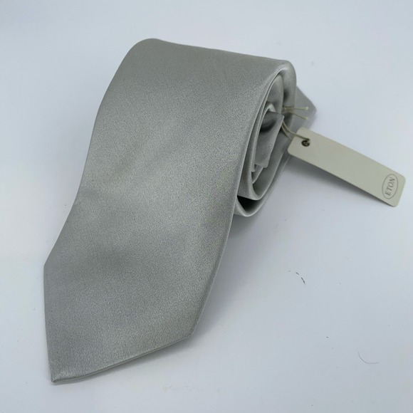 Eton Tie Mens One Size Gray Silver Silk‎ Classic Luxury Necktie England Made NWT
